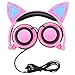 Produktbild KEBIDU Cat Ear Kopfhörer mit leuchtenden Ohren, Cartoon Kopfhörer für Kinder, faltbare Ohr Kinder Kopfhörer mit leuchtenden Licht für Mädchen Cosplay Fans, kompatibel mit iPhone, Android Phone