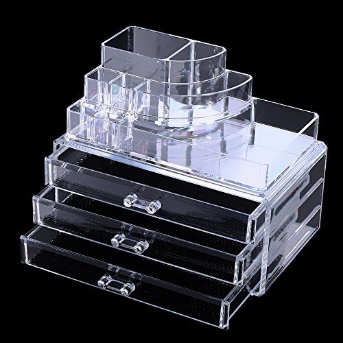 Makeup Storage Box Acrylic Cosmetic Organizer Jewelry Display Box Drawers, 3 Drawer Makeup Storage and Lipstick Liner Brush Holder