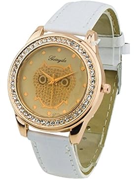 TOOGOO (R) Dame Getoentes Glas Eule Guertel Uhr Kristall Verzierte Quarz Armbanduhr mit weisser Band