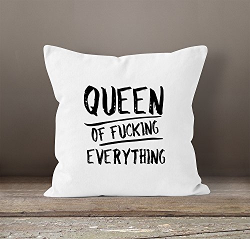 Kissenbezug Queen of Fucking Everything Deko-Kissen 40×40 Baumwolle MoonWorks® weiß - 2