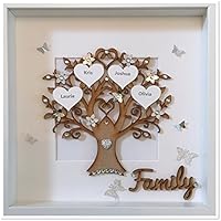Silberglitter Personalisierte Stammbaum 3D Box Frame Andenken Hochzeit Weihnachten Weihnachtsgeschenk (maximal 14 Namen)