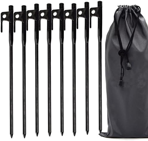 UrCool Thickened Camping Burly Tent Solid Stakes Casting Pegs Footprint Heavy Duty High Strength Forged Steel Nail for Outdoor Activities in Rocky Hard Ground with Pouch,8-Pack,Black 20cm