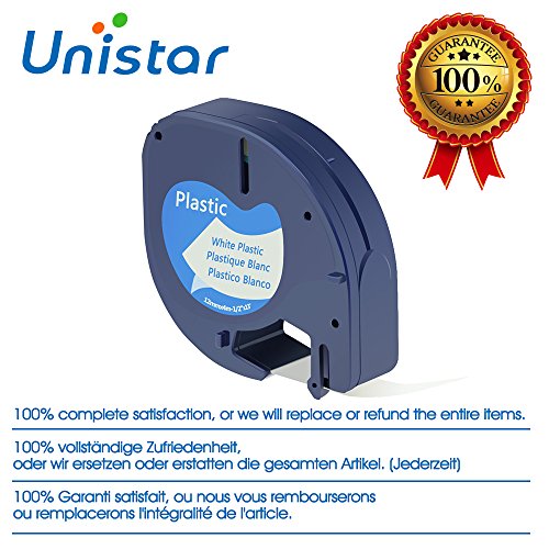 5 x Cintas Cassette Cintas de Etiquetas Compatibles con Dymo LetraTag 91201 S0721610 Plastico Negro sobre Blanco 12mm x 4m para Dymo LetraTag LT-100H LT-100T LT-110T QX 50 XR XM 2000 Plus