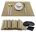 Produktbild Stonges 6 Stücke Waschbar Hitzebeständige Tischsets + 4 Stücke Schwarz Runde Silikon Cup Coaster Halter, Vinyl Tisch Pads für Küche Tisch Tasse Becher Dekoration (Gold)