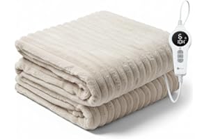 ‎BR BRINGER BR Bringer Infrarot Heizdecke - elektrische Kuscheldecke mit Abschaltautomatik & Überhitzungsschutz - 6 Heizstufen, Timer bis 10h, Kabel 2,45m, maschinenwaschbar, OEKO-TEX (180x130cm, Nordic Taupe)