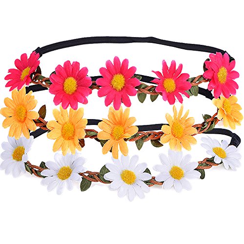 eBoot 3 Stück Daisy Blumen Stirnband Haarband Kopfband Krone mit justierbaren elastischen Band für Hochzeit - 2