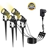💡【GARTENLEUCHTE MIT ERDSPIEß * 12V GARTENBELEUCHTUNG】Unsere Gartenlampe wird mit einem professionellen, europaweit zertifizierten Adapter geliefert, sodass Sie keine Adapter kaufen oder den Adapter manuell installieren müssen. Stecken Sie die Steckdose ein. Betriebsspannung ist 12V, sicher und zuverlässig, keine Leckagegefahr.