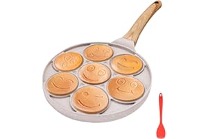 Bobikuke Poêle à Pancakes Induction, Poêle à Crêpes pour Enfants Antiadhésif Plat à Crêpes pour le Petit-Déjeuner, 26cm (Blanc)