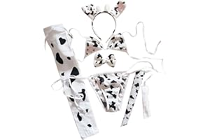 JasmyGirls Seksowna bielizna w kształcie krowy, kostium anime, cosplay, mleczna krowa, nadruk bikini, biustonosz Kawaii, zestaw majtek, odgrywanie ról