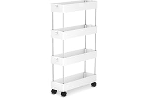 TAFONUP Carrito Auxiliar de 4 Niveles, Carrito Cocina Plástico, Carrito Estrecho de Almacenamiento con Ruedas, Carrito de organización para Cuarto de baño, Cocina, Oficina, 40 x 12,5 x 86 cm