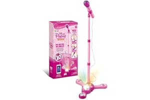 Icuanuty Micrófono y Soporte Con Máquina de Karaoke y Luces para Niños (Rosa)