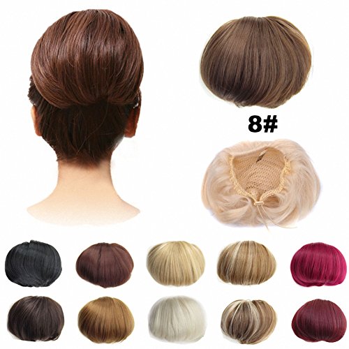 FESHFEN Bridal Hair Bun Updo Scrunchy Scrunchie Hairpiece Wig Hair Ribbon Ponytail Extensions Clips Straight Drawstring Hair Chignons Topknot Knot-8# Medium Chestnut Brown