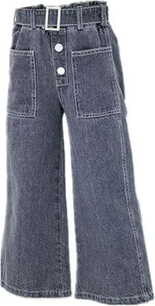 Jeans Denim a Gamba Larga per Ragazze con Cintura Pantaloni a Campana per  Bambini Jeans Larghi per Ragazza Femmina Colore Blu Nero : Amazon.it:  Abbigliamento