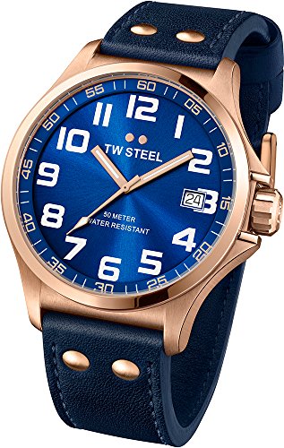 TW Steel Unisex-Armbanduhr Pilot Analog Leder blau TW404 TW Steel Unisex-Armbanduhr Pilot Analog Leder blau TW404