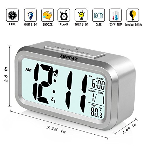 ZHPUAT S1 Digital-Wecker Digitaluhr große LCD-Ziffern Hintergrundbeleuchtung mit USB Kabel Silber - 3