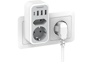‎TESSAN TESSAN Podwójna Wtyczka do Gniazda, Gniazdo Wielokrotne Gniazdo USB C, Adapter Gniazda 2 Drożny z 4 Wtyczkami Zasilającymi USB, Wielopunktowa Wtyczka do Gniazda i Adapter USB C, Szary