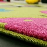 Kinder Teppich Schmetterling Design Grün Creme Rot Pink, Grösse:140×200 cm - 2