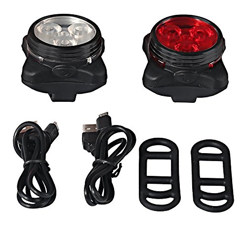 Wiederaufladbare LED Fahrradlampe, LED Frontlicht und Rücklicht Für Fahrrad, Kinderwagenbeleuchtung, USB LED Fahrradlicht Set, Fahrradbeleuchtung，350lm Wasserdichte 4 Licht-Modi 2 USB-Kabel zum Aufladen - 2