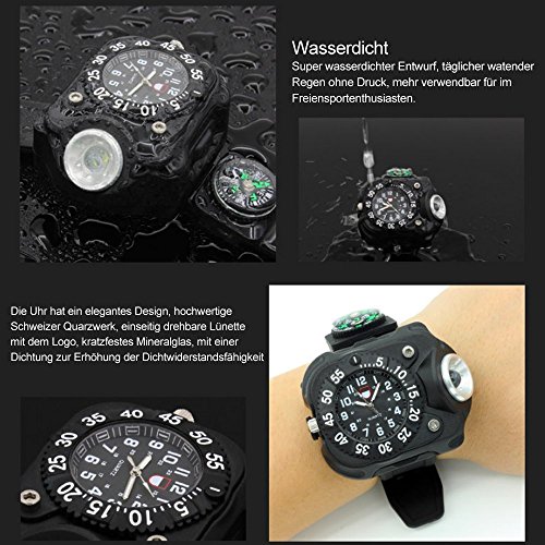 Sunmoch Super Helle 5-Mode Handgelenk LED Licht USB Aufladbar Wasserdichte LED Taschenlampe Fitness tracker Wristlicht Sportuhr Licht mit Kompass, Verwendet als Running Lichter, Radfahren Licht, Klettern Lichter, Camping Lichter,Outdoor Mini Taschenlampe - 5
