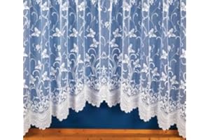 NetCurtainsUK Butterfly Jardiniere Arched Floral Pattern Net Curtains In White - Sold in Set Sizes (254cm (100'') Wide x 122cm (48'') Drop)