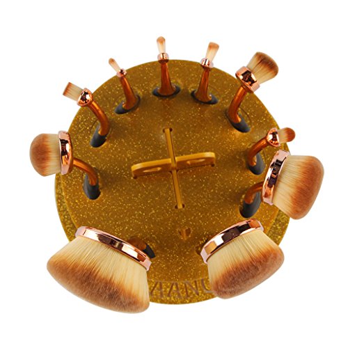 10-Loch Praktisch Pinselhalter, perfekt für Make-up Tisch, ordentlich Pinselständer, Kosmetik Organisator – Gold - 4