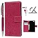 Produktbild Huawei P8 Lite Hülle, Pincenti PU Leder Flip Wallet Cover in Book Style Stand Case Card Slot Leder Tasche Case Karteneinschub und Magnetverschluß Kratzfestes und Schmutzunempfindliches in Rose rot Schmetterlings-Rebe für Huawei P8 Lite + Stylus Stift +Staubstecker(2016Edition)