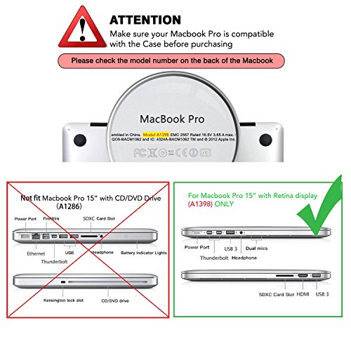 MOSISO MacBook Pro 15 Retina Hülle (NO CD-ROM Drive) – Ultra Slim Hochwertige Plastik Hartschale Tasche Schutzhülle Snap Case für MacBook Pro 15 Zoll with Retina Display (Model A1398), Transparent Schwarz - 4