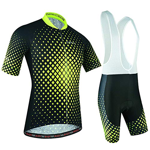 BXIO Maillot de Cyclisme Manches Courtes et Cuissard à Bretelles Séchage Rapide per VTT Sports de Plein Air, Quadrillage