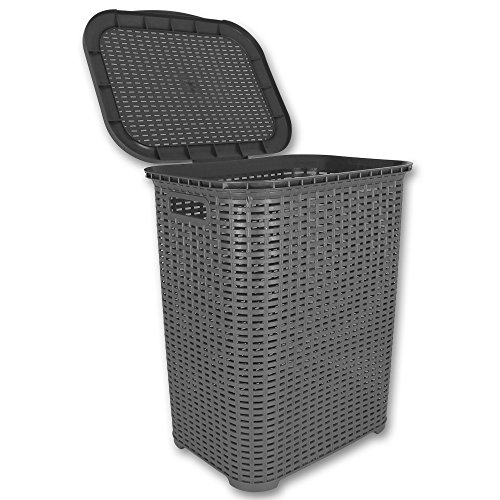 Wäschetruhe – Wäschekiste – Wäschesammler – Wäschekorb Rattan 45L mit Farbauswahl (45L grau) - 3