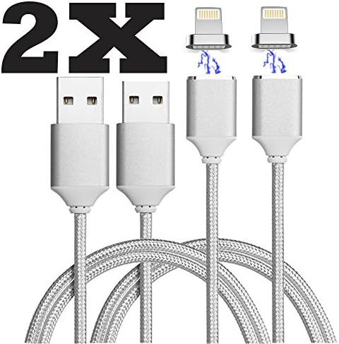 Qprods - USB magnetic charging cable. For charging and high speed data transfer. Lightning connector for iPhone 5 / 5S / 5C / 6 / 6plus / 6S / 6SPlus / SE / 7 / 7plus / iPad Air / Pro. Nylon Braided Wire. 100 CM. Reversible Connection. Silver. 1 year warranty. Double pack