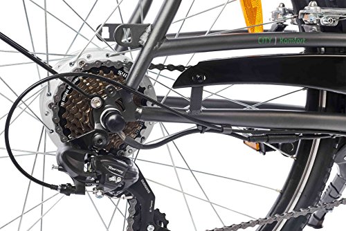 Teutoburg E-Bike, Elektrofahrrad mit HiTen Stahlrahmen in Anthrazit mit 6-Gang Shimano Kettenschaltung – Pedelec Citybike leicht, 250W & 8,8Ah / 36V Lithium-Ionen-Akku, 28 Zoll, 282686 - 3