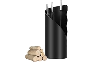 Randaco Set di posate per camino, nero, moderne, 4 pezzi, in acciaio inox, con pala, scopa, gancio, supporto per appendere la cucina, la casa, accessori per la pulizia del camino, Ø 20 x 50 cm
