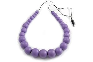 Avalaya Chunky Lilac Purple Graduated Wood Bead Black Cord Necklace - 84cm Max/Adjustable