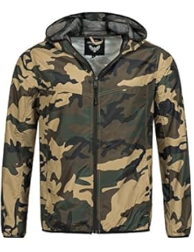 Brave Soul Herren Jacke, Windbreaker Hoodie mit Zipper, futterlos, khaki camouflage