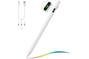 MoKo Stylus Pen for Touch Screen, Active Universal Stylus Compatible with iPad/iPhone/Samsung (Non-S Pen) and Other iOS/Android Smartphone and Tablet Devices Tablet StylusPen with Power Display, White