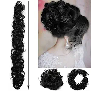 Samyak Black Synthetic frill Funky messy party hair bride bun for ponytail and juda bun maker istant hairstyle for party , wedding, functions , Pack of 1,