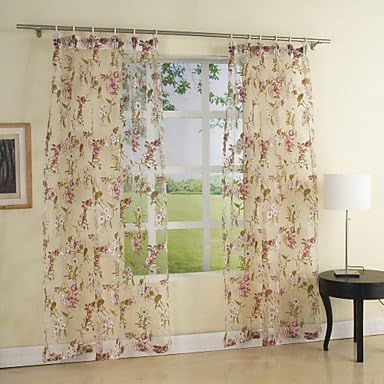 CLL/ (Two Panels Double Pleated Top) Beautiful Country Blomm Floral Sheer Curtain , 2*
