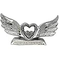 Crushed Diamond Angel Wings with Shelf Sitter Ornament, Crystal Silver Sparkle Bling Slogan Wings, Decorative Sculpture Ornaments (Choose Design) (Slogan Wings)