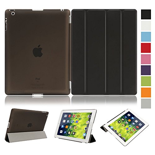 Besmall Neu Ultra Slim Edles iPad 2 3 4 Hülle - Smart Cover Leder Case Schutz Hülle Tasche + Back Case - inkl. Displayschutzfolie Reinigungstuch Stift mit Multi Ständer Auto Sleep Wake (iPad 2/3/4, Farbe:Weiß)