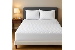 Aaf Textiles Quilted Double Mattress Protector 35cm Extra Deep Fitted Soft Microfiber Hotel Quality Breathable Anti Allergy Mattress Cover for Comfortable Sleep (137x190cm, White)