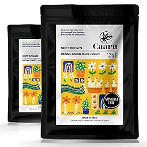 Caaru Herbal Henna Hair Color - With Amla and Shikakai - Complete Grey Hair Coverage - No Ammonia - Pack of 2 (Soft Brown)