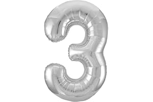 UNIQUE Silver Number 3 Shaped Large Foil Balloon (86cm) 1 Piece - Perfect for Birthday Parties and Special Events