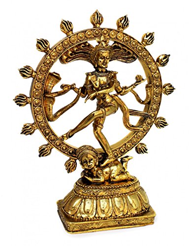 Deko Figur tanzende Shiva Nataraja im Rad aus Polystein gold Optik, 25,5 cm groß, Buddha Statue Figur Gott in Asien Herr des Tanzes