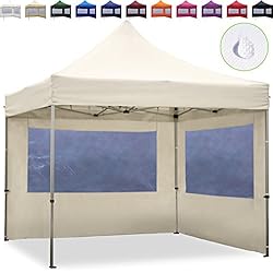 TOOLPORT Tente Pliante 3x3 m - 2 côtés Aluminium Barnum Chapiteau Pliant Tonnelle Stand Paddock Réception Abri Creme