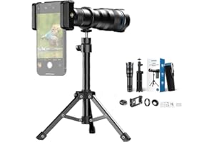 Camnoon Handy Objektiv Linse Kit Lens Set 36-Fach mit Metallstativ, universeller Handy-Clip, Objektivtasche für Wandern, Camping, Ansehen Ersatz für iPhone 14/13/12/11, Huawei-Smartphones