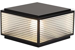 LYOUAE Outdoor Hard Wiring Post Caps Lights Exterior Black Column Caps Lamp Fence Deck Porch Pillar Lamps Cast Aluminum Post Light Fixture Lawn Bollard Lights(25cm/9.8in)