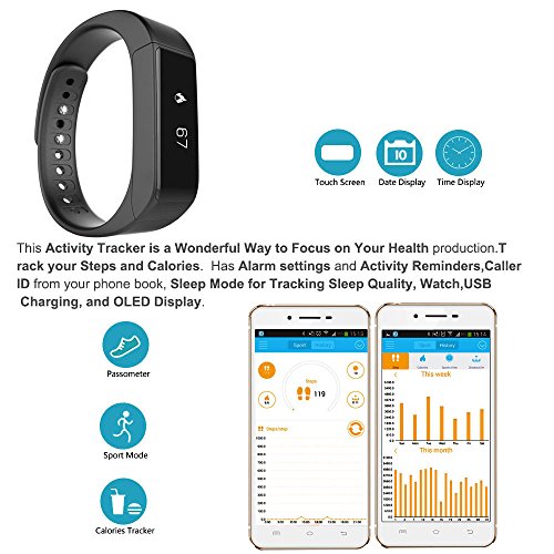 ROGUCI Smart Armband Wristband, IP67 Wasserdichte Blutdruck Oxygen + Oximeter Herzfrequenz Müde Monitor Fitness Schlaf Gesundheit Tracker, Smart Sport Tracking Armband Für iOS 8.0 Android 4.4, tägliche Laufleistung Pedometer Schritt Zähler Kalorien verbrannt Messung Call SMS Erinnerung Sesshaft - 5