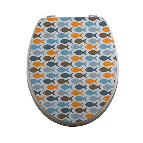 banjado – taupe Design Toilettendeckel WC Sitz Brille 36m x 5cm x 45cm mit Motiv Bunte Fische - 2