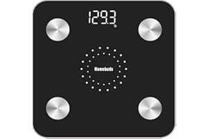 Homebuds Balance Pese Personne, Balance Connectée Bluetooth Pèse Personne Impédancemètre Depuis 2001, Balance Impedancemetre avec BMI/Graisse Corporelle/Masse Osseuse/BMR/Muscle/Eau, 180kg, Noir