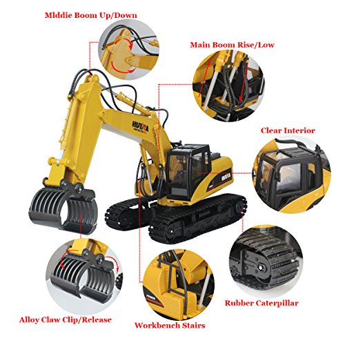 Hugine 16 Channel 2.4G Alloy RC Timber Grab Excavator Crawler Remote Control Construction Engineer Truck Toy